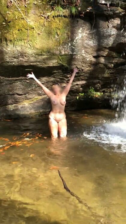 Naked waterfall hiking.