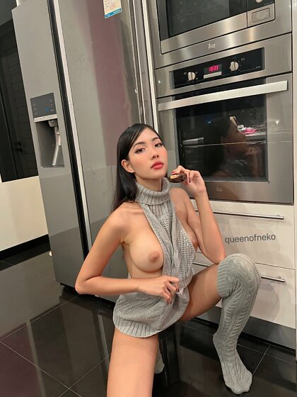 Thigh highs in the kitchen like a good girl