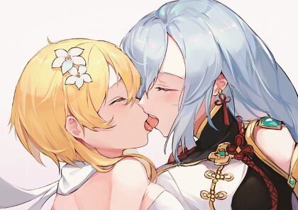 Shenhe et Lumine partagent un baiser