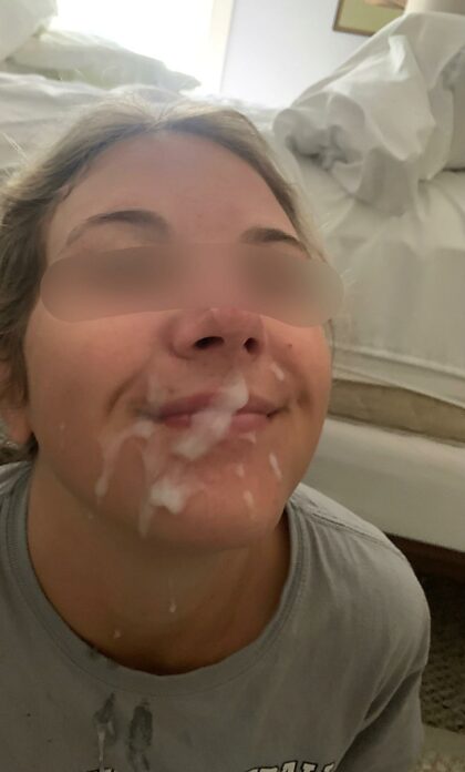 Another man’s cum on my face.. again. Sent this to my husband while he was at work 