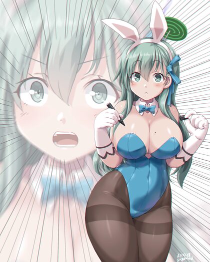 Green haired girl with bunny ears