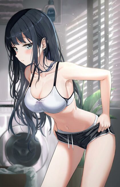 Undressing to wash her clothes~