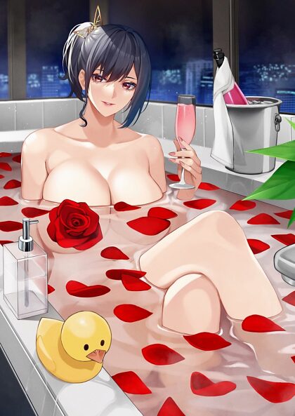 Relaxing in the bath with rose wine