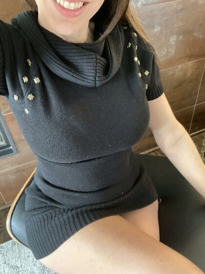 Can I tempt you with my hourglass shape in this sweater dress?