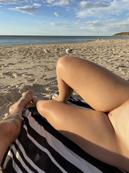 My BF gets so hard when I take my panties off at the beach…