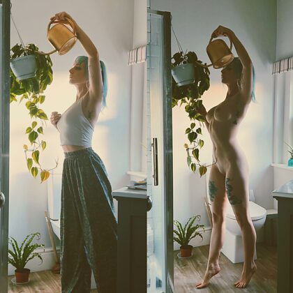 Watering my plants whilst you imagen me with all my clothes off
