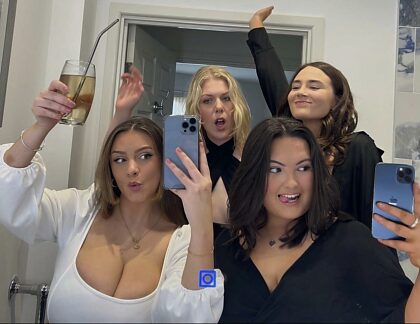 Shocked to see how much space her friend's tits occupy in the photo when she can't even form a cleavage