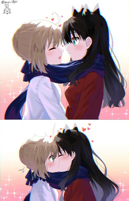 Saber And Rin Share A Scarf