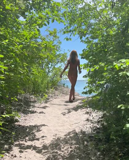 That perfect moment when you can see the water after a naked hike to the beach