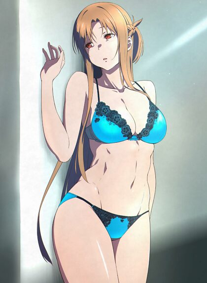Asuna en lingerie cyan sexy