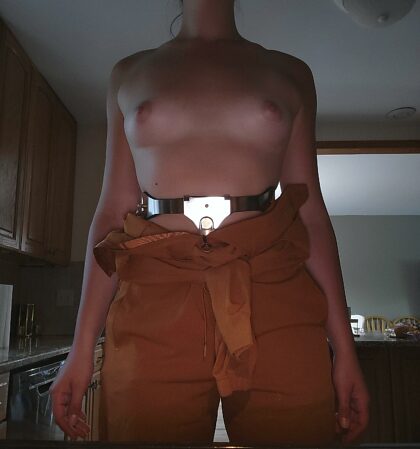 Forgot to do the dishes before he returned home. He told me the belt will help remind me of my chores...