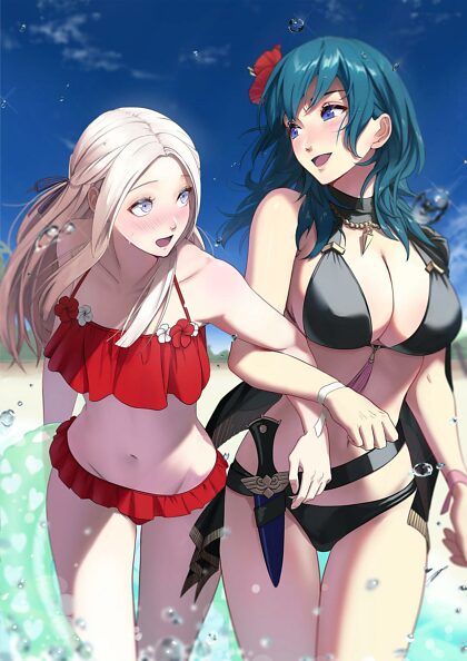 Edelgard and Byleth at the beach