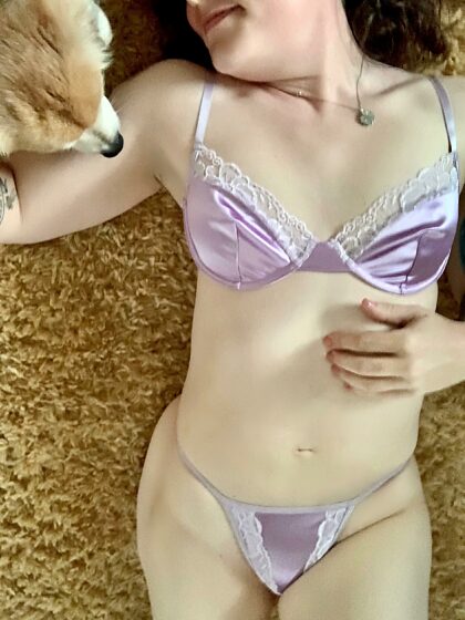 Sexy lingerie set and a visit from my puppy 