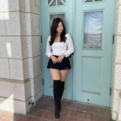 Mini skirt and thigh highs