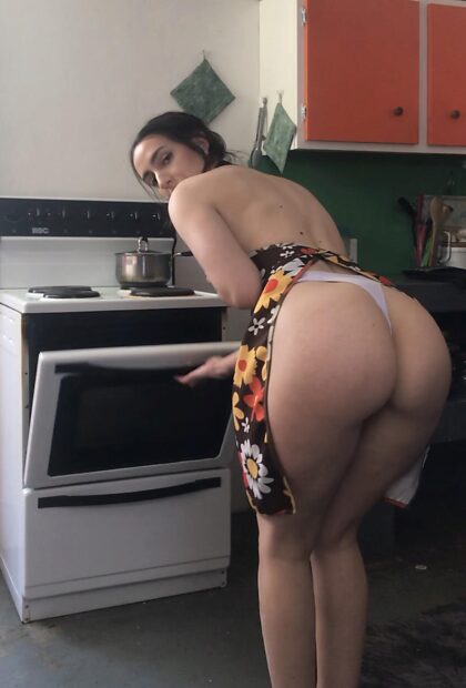 I hope you don’t mind me cooking in just my apron and thong x