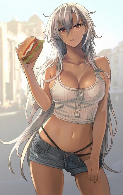 Disfrutando unas hamburguesas (skchkko)[Kancolle]