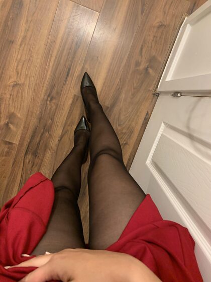 Office trouble: want to see my seamed stockings?