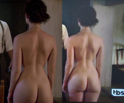 Lily James dans The Exception avec un rapport d'aspect 4x3 de TBS Brésil montrant plus de son cul