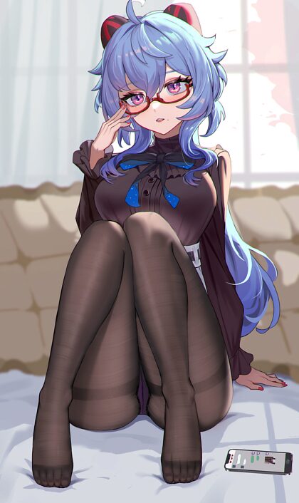 Ganyu panty flash in a different outfit with glasses (by xuxu1114)[Genshin Impact]