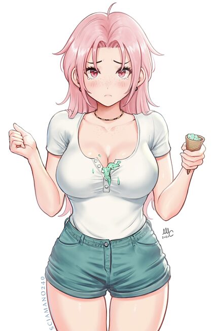 Desajeitada com seu sorvete