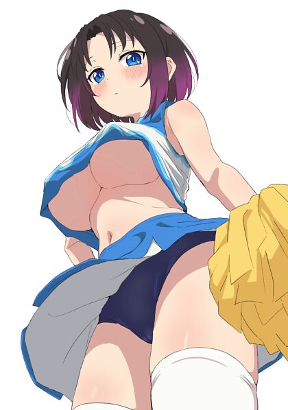 Elma in a cheerleader outfit