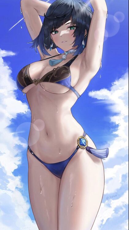 Yelan teasing all the guys at the beach while they’re wives are busy