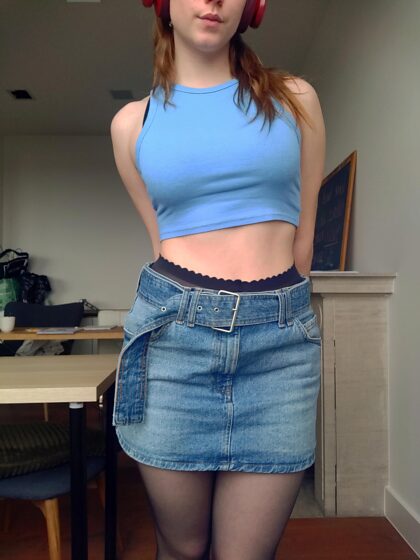 Felt cute in my jeans skirt today 