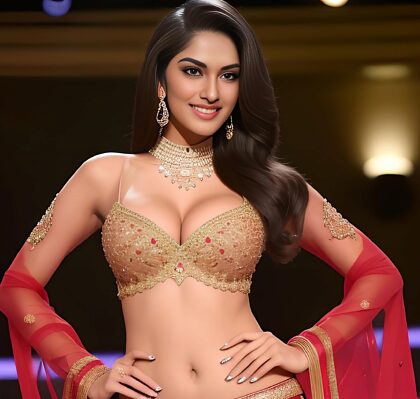 Miss Universe model Indiaan met perfect magere traditionele borsten: Prachtig!