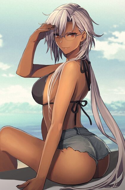 Musashi aan het chillen aan de kust