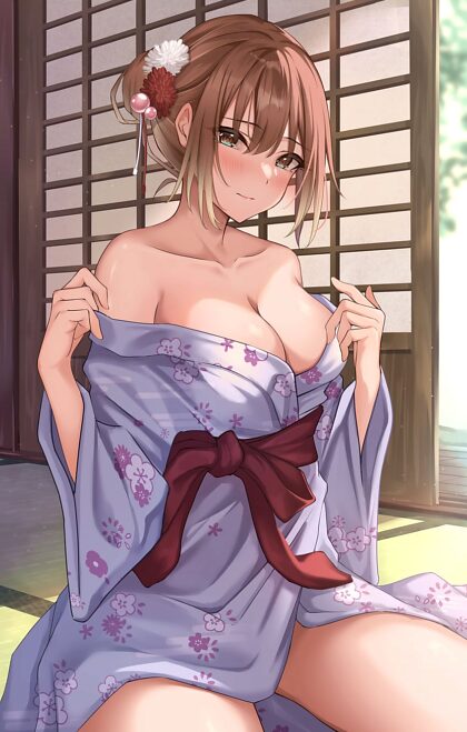 Langzaam haar kimono uittrekken