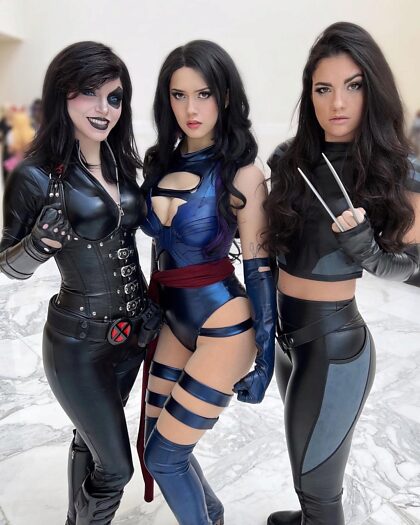 Domino by ArmoredHeartCosplay, Psylocke by CandyLion.Cos, X-23 by ZooGirlQ