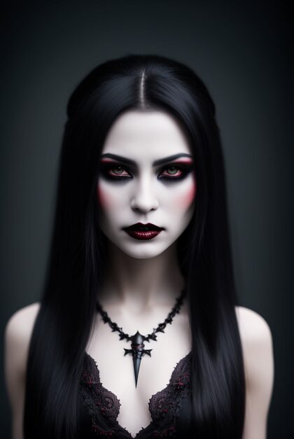Темный фэнтезийный портрет красивой блондинки-вампира