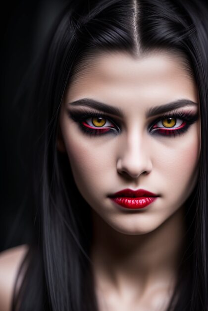Retrato de fantasia sombria de uma linda vampira loira