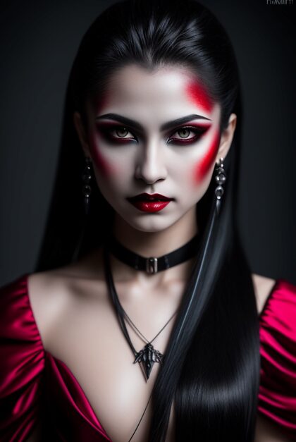 Retrato de fantasía oscura de una bella vampira rubia