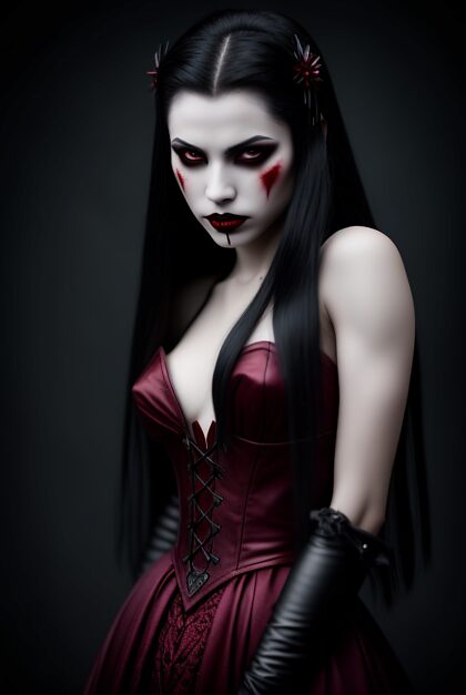 Retrato de fantasía oscura de una bella vampira rubia