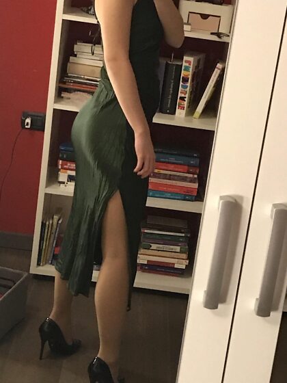 This match of heels and dress seems sexy
