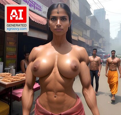 印度美女穿着超薄泳装炫耀她涂了油的八块腹肌和巨大的胸部 - 纯粹的性感魅力！