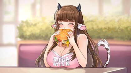 Un simpatico diavolo mangia hamburger