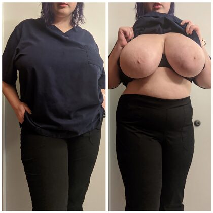 On/Off: Should I hide my tits in my scrubs or drop them out?