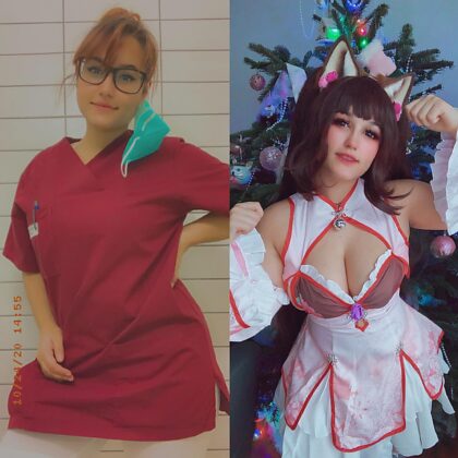 Nurse by day vs Cosplayer by night. Chocola made by Niniitard aka me. I love making real job vs mini job.