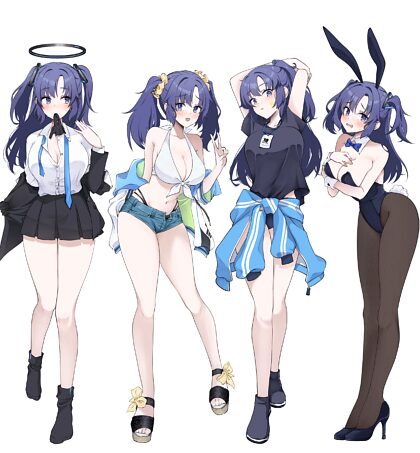 Yuuka in verschiedenen Outfits
