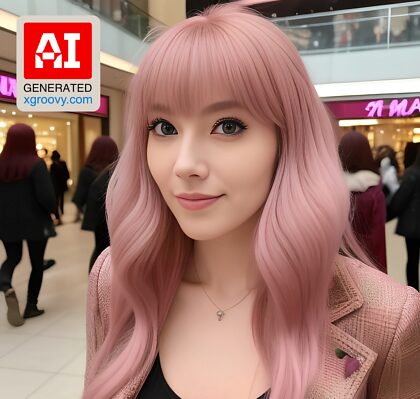 粉色长发、刘海、皮草大衣——逛商场变得性感。