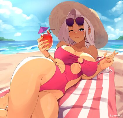 June relaxing at the beach