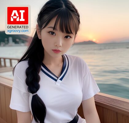 I'm a happy Japanese sailor with black braided hair, spreading my legs - come sail away with me!