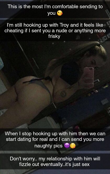 I'm dating this girl but she's hooking up with another guy so we don't have sex nor do I see her naked because she feels like it would be cheating on him