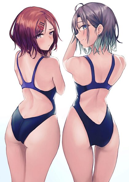 two girls in one pieces