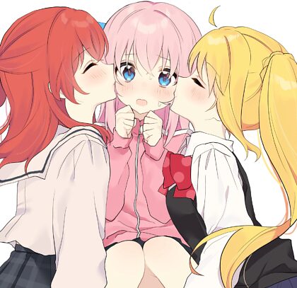 Bocchi-chan getting sandwich kissed