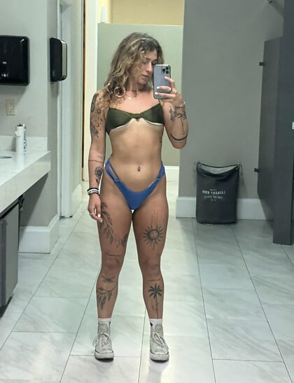 bikini in the gym locker room gains