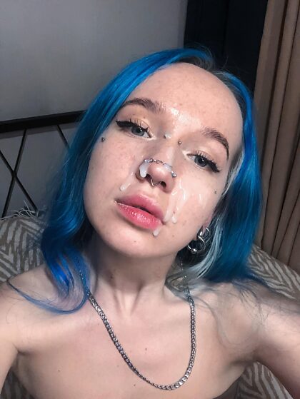 My face is once again adorned with cum