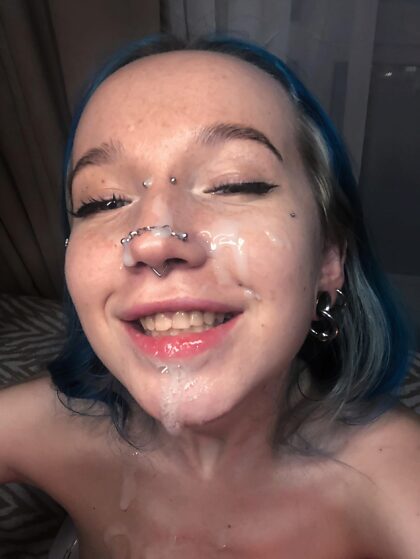 My face lights up with happiness when you cum on him.